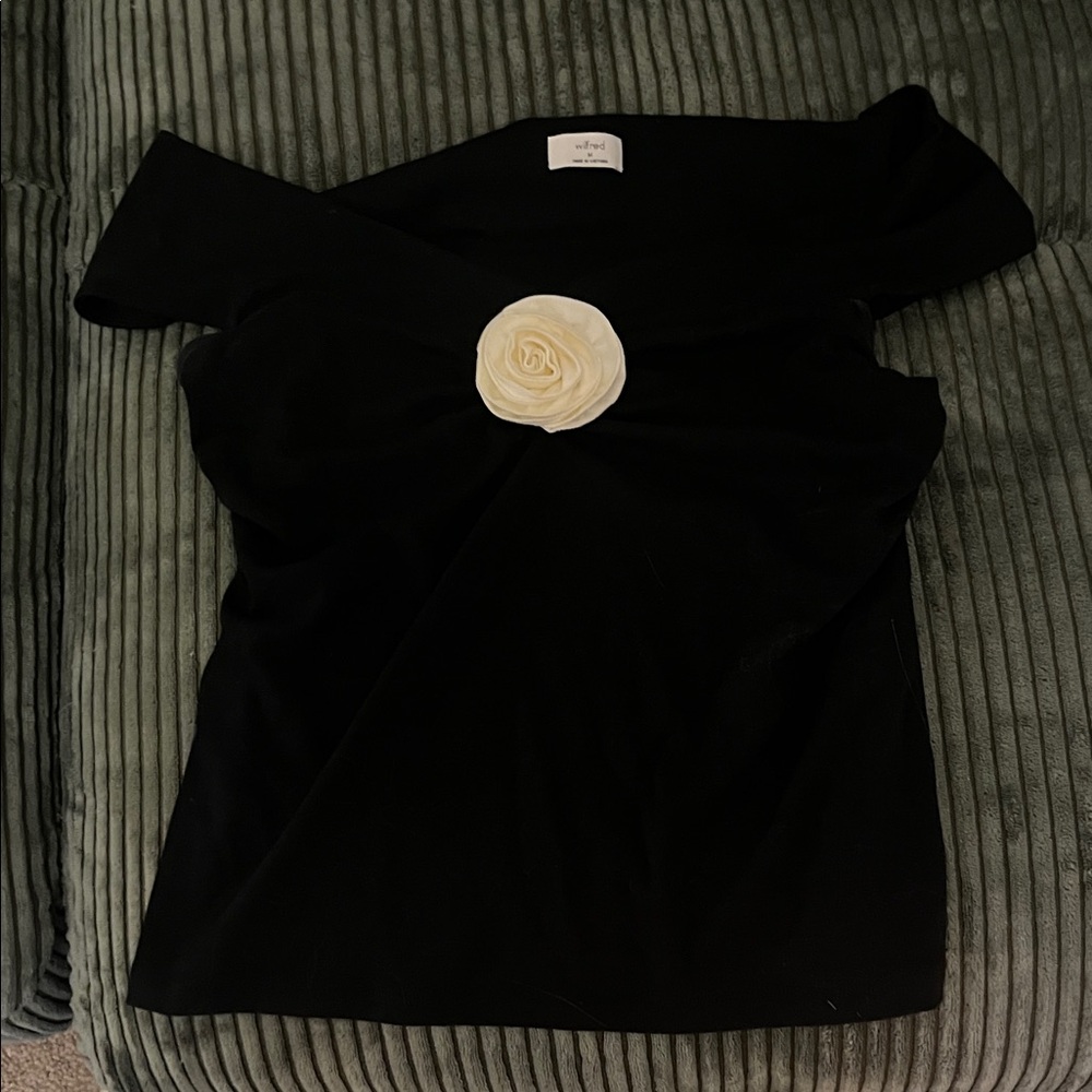 Aritzia Black Blouse with Cream Floral Accent